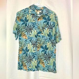 Joe Marlin Men's Tropical Print shirt blue green size medium
